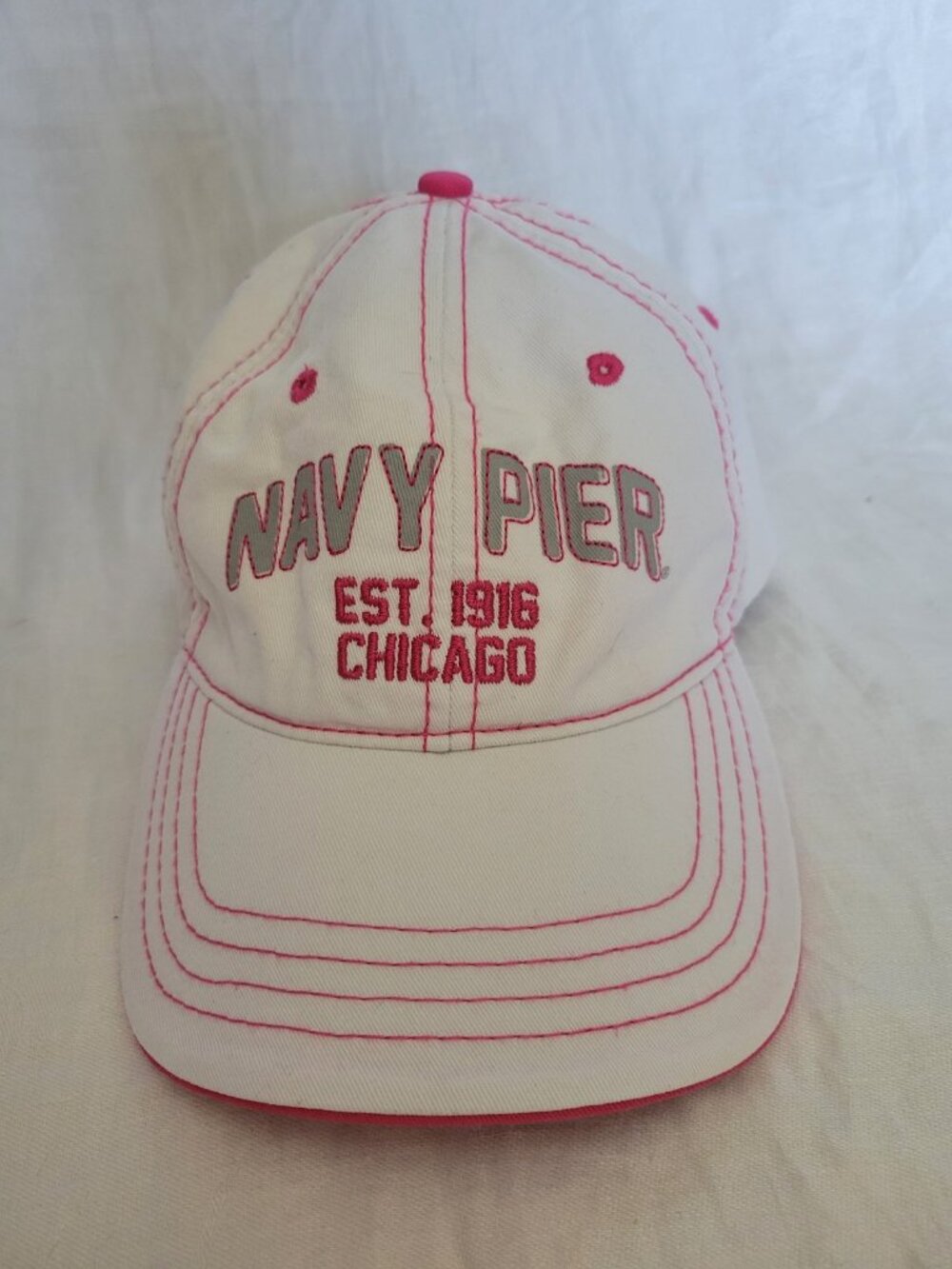 Navy Pier Baseball Hat Cap Sherry Resortwear Chicago IL white pink women's EUC